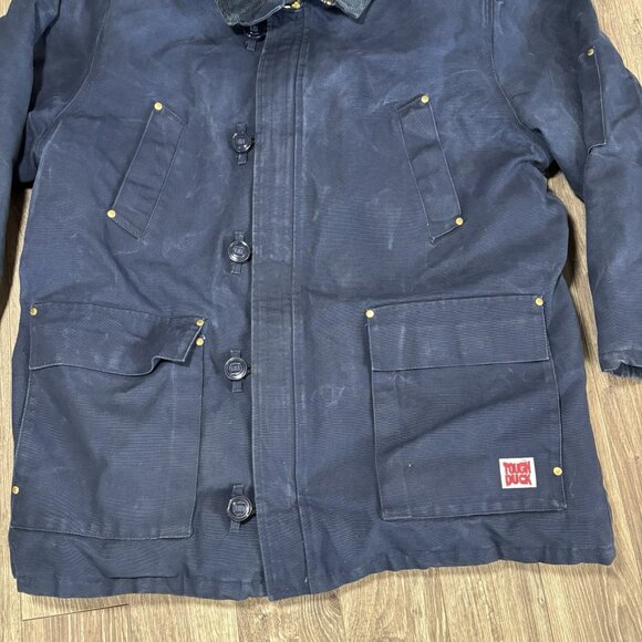 VTG Tough Duck Down Filled Work Jacket Mens 2XL Long Canvas Corduroy Collar Coat - Picture 3 of 16